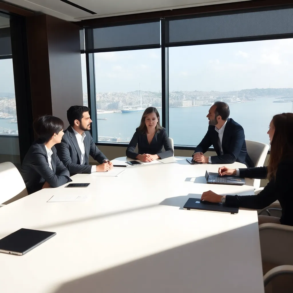 İstanbul'da bir toplantı odasında iş stratejisi tartışan danışmanlar ve müşteriler